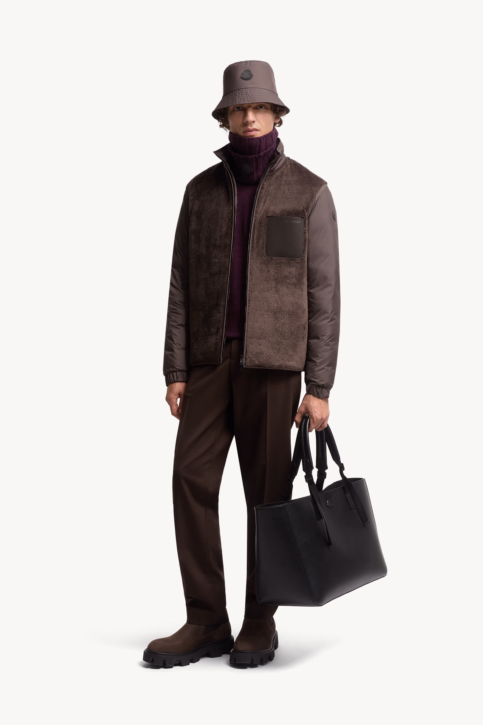 Wool Blend Gabardine Tailored Pants Men Brown Moncler 0